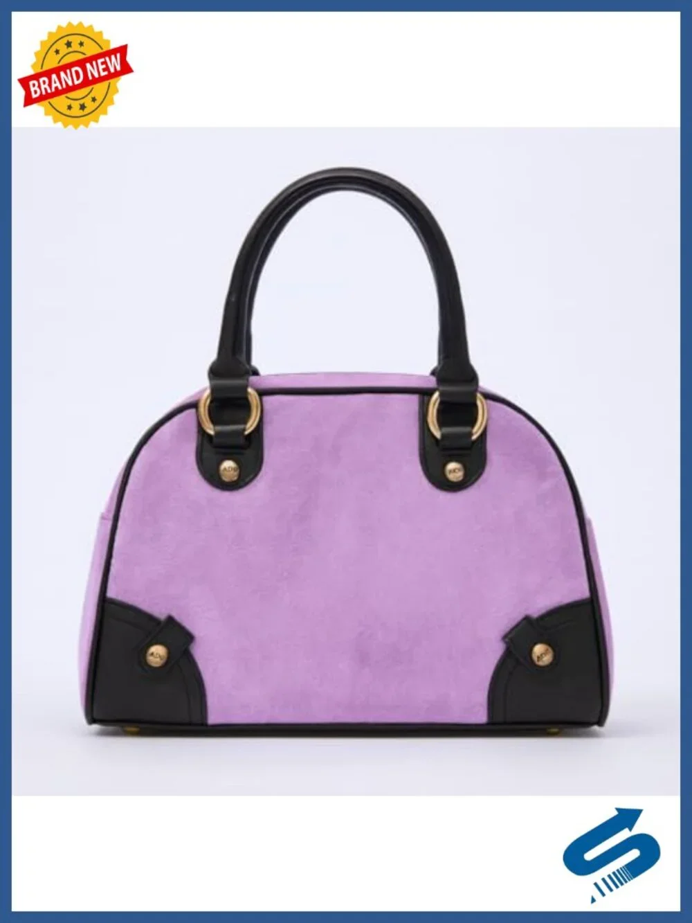 Velour and Faux Leather Dome Satchel Crossbody Bag with Charm
